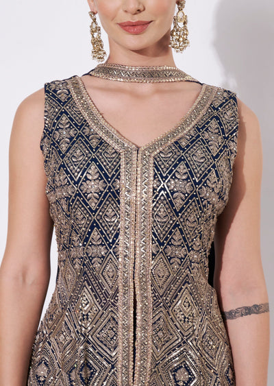 Blue Silk Sharara Set