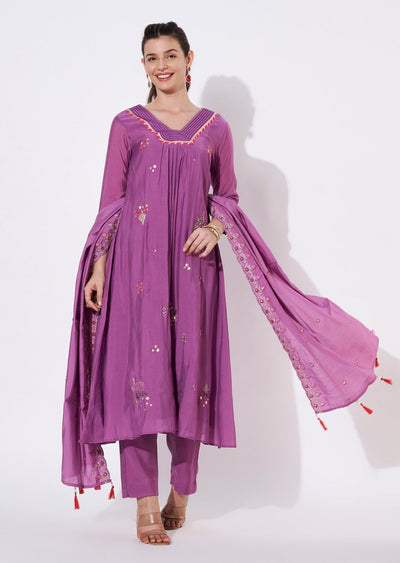 Mauve Silk Anarkali Suit