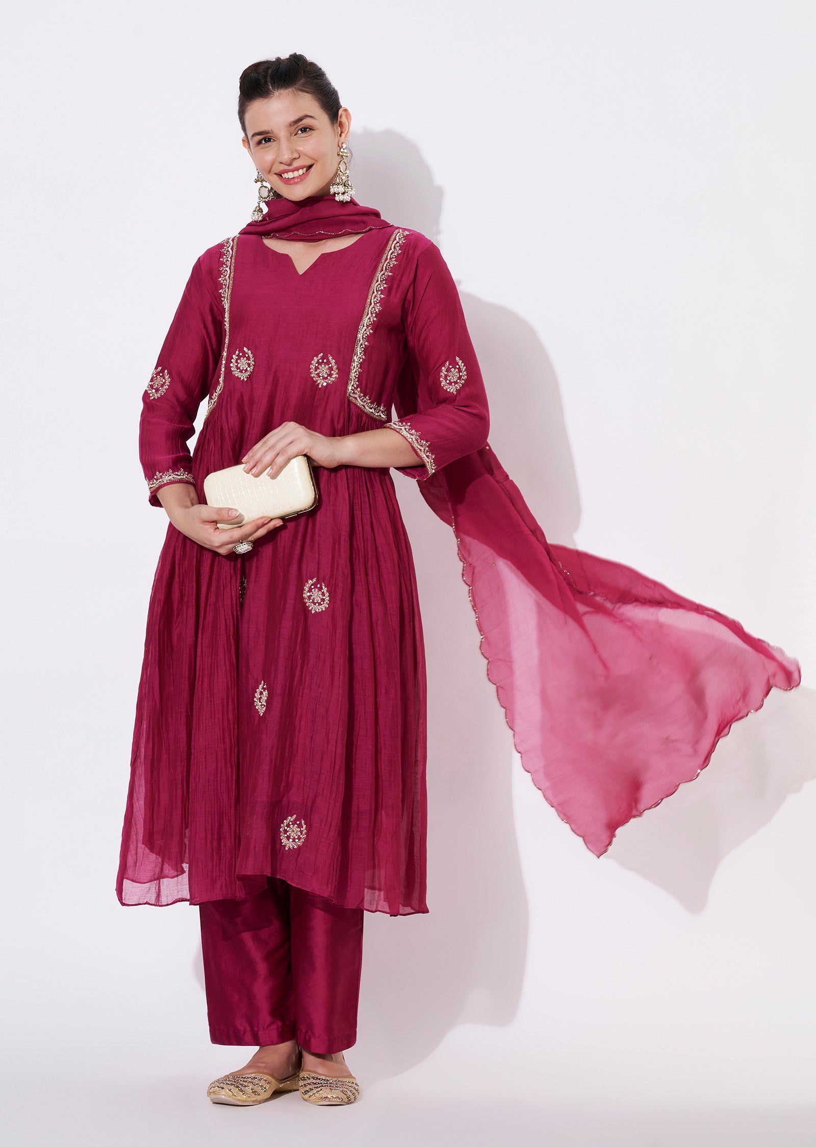 Magenta Silk Anarkali Suit