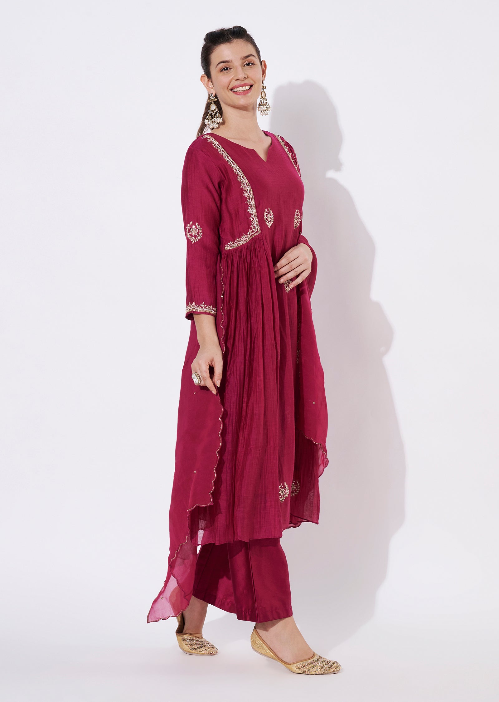 Magenta Silk Anarkali Suit
