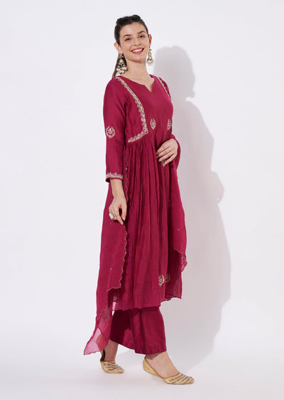 Magenta Silk Anarkali Suit