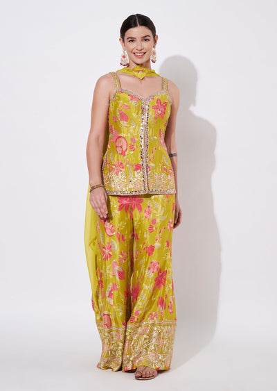 Green Chinnon Sharara Set