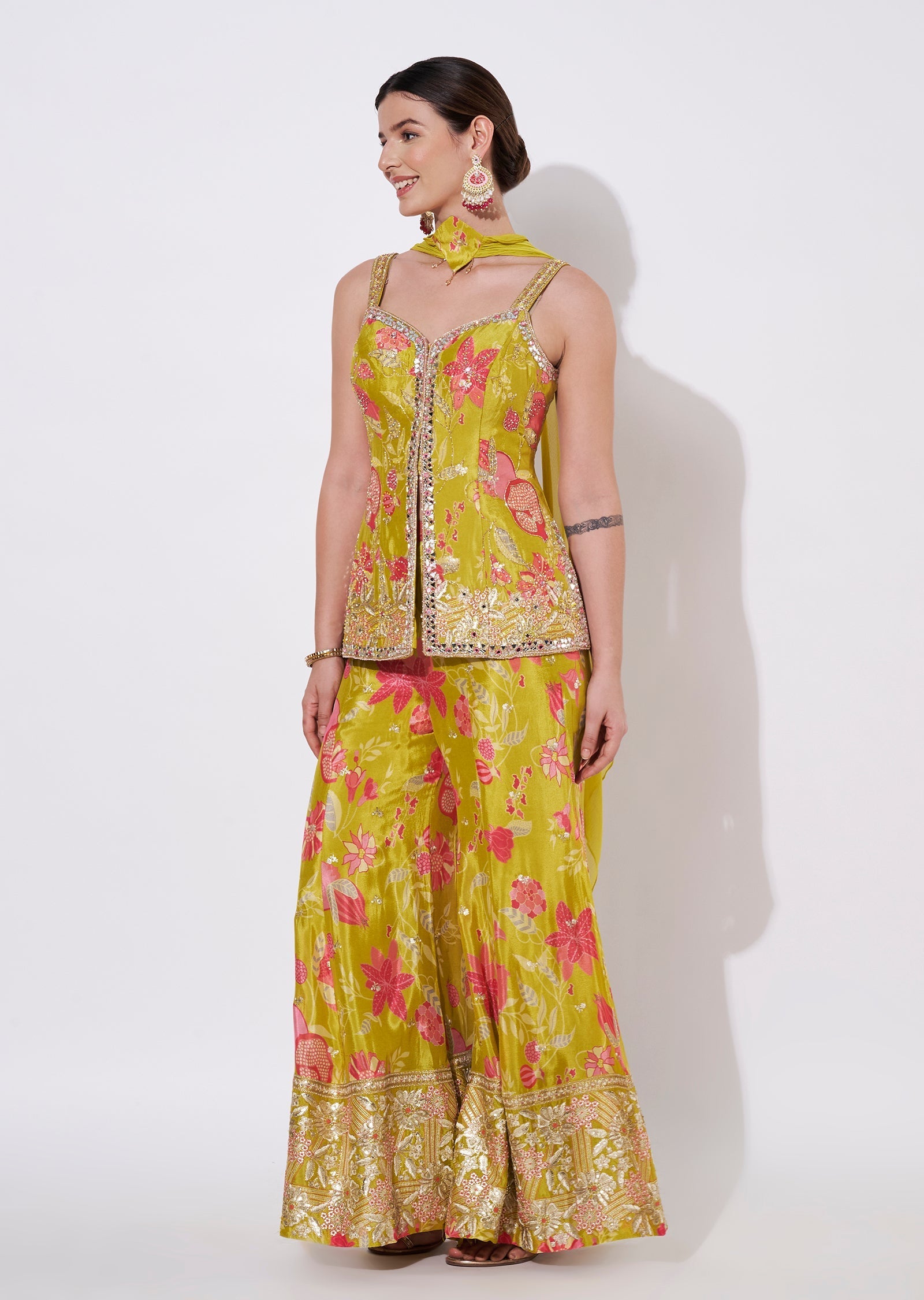 Green Chinnon Sharara Set