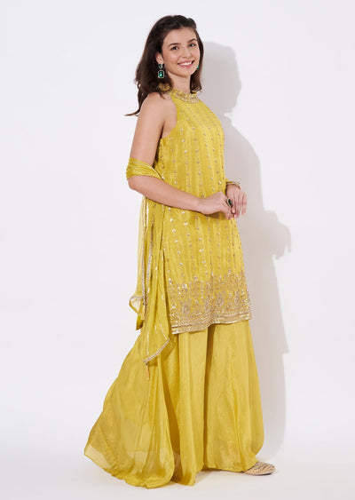 Yellow halter neck Sharara
