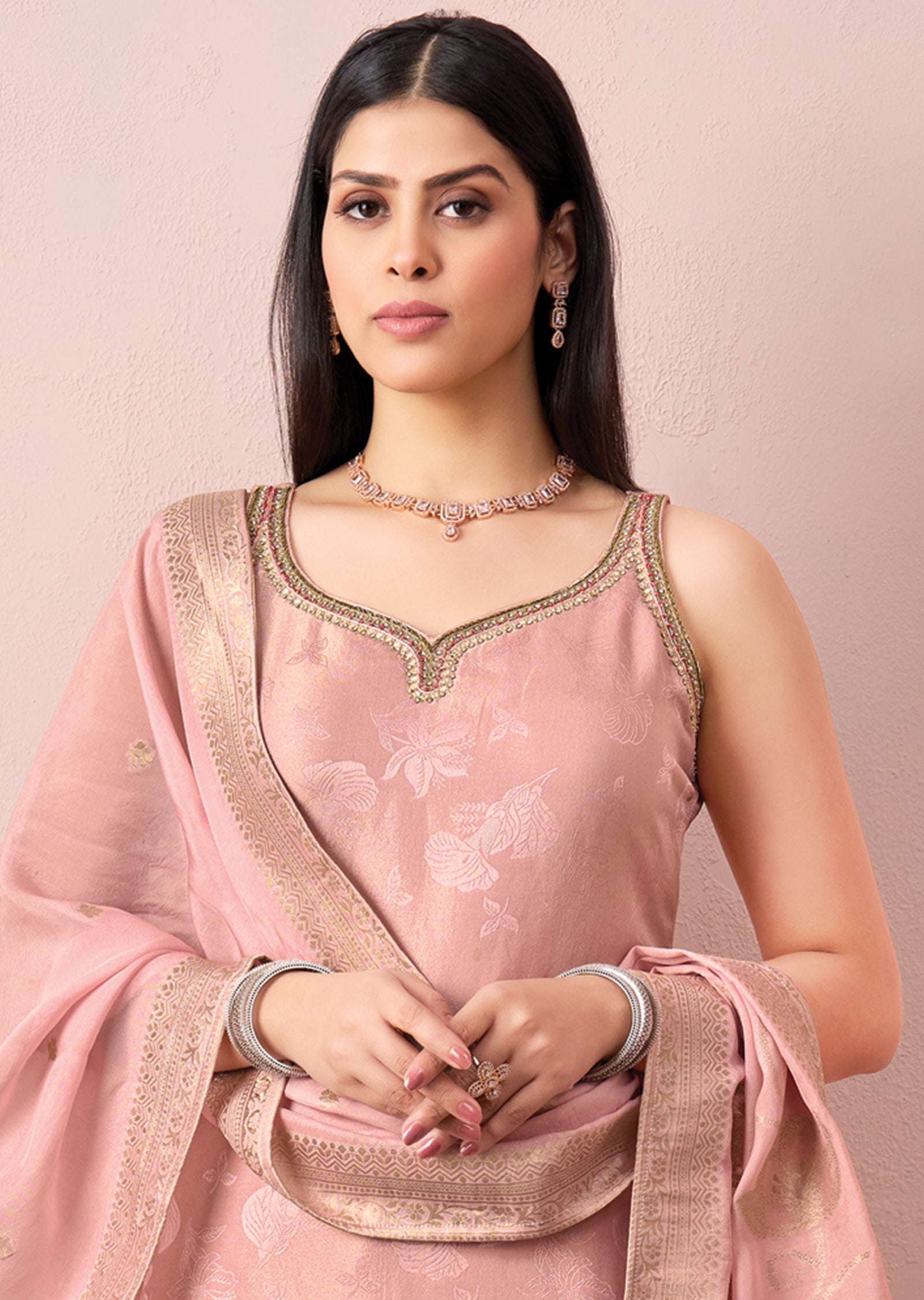 Peach Tissue Straight cut Suit
