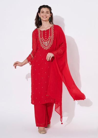 Pink Georgette Straight cut suit