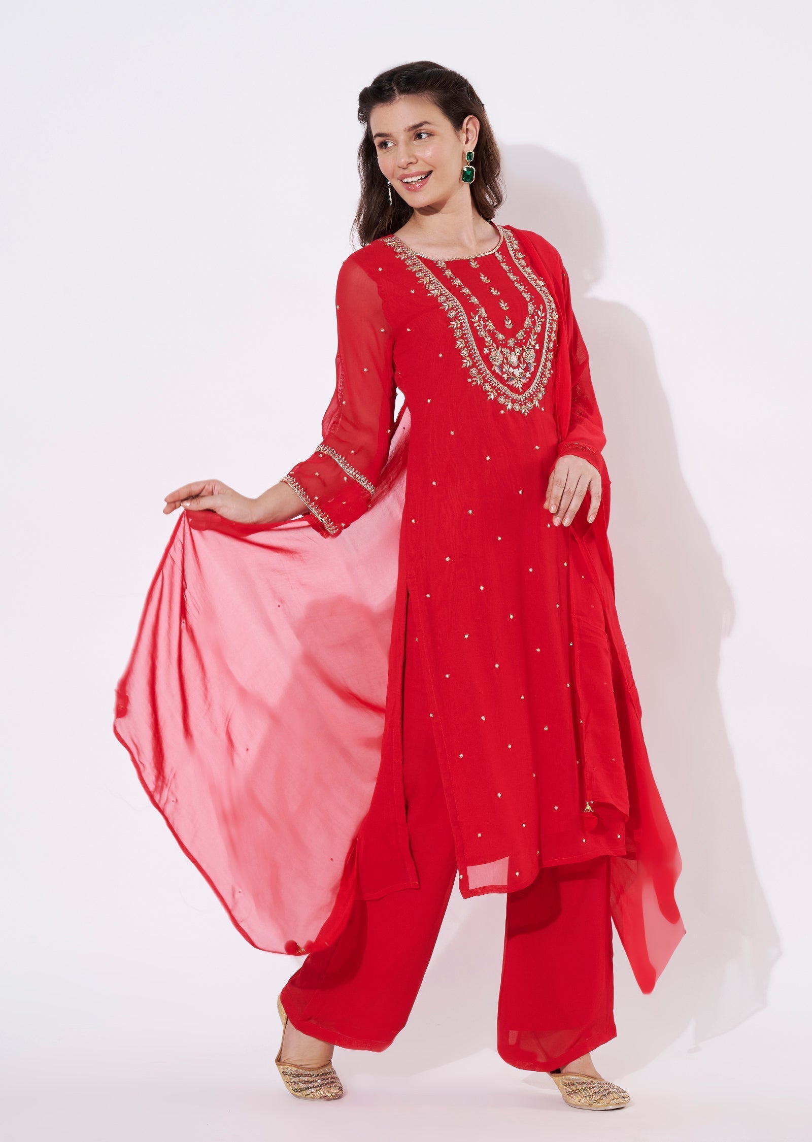 Pink Georgette Straight cut suit