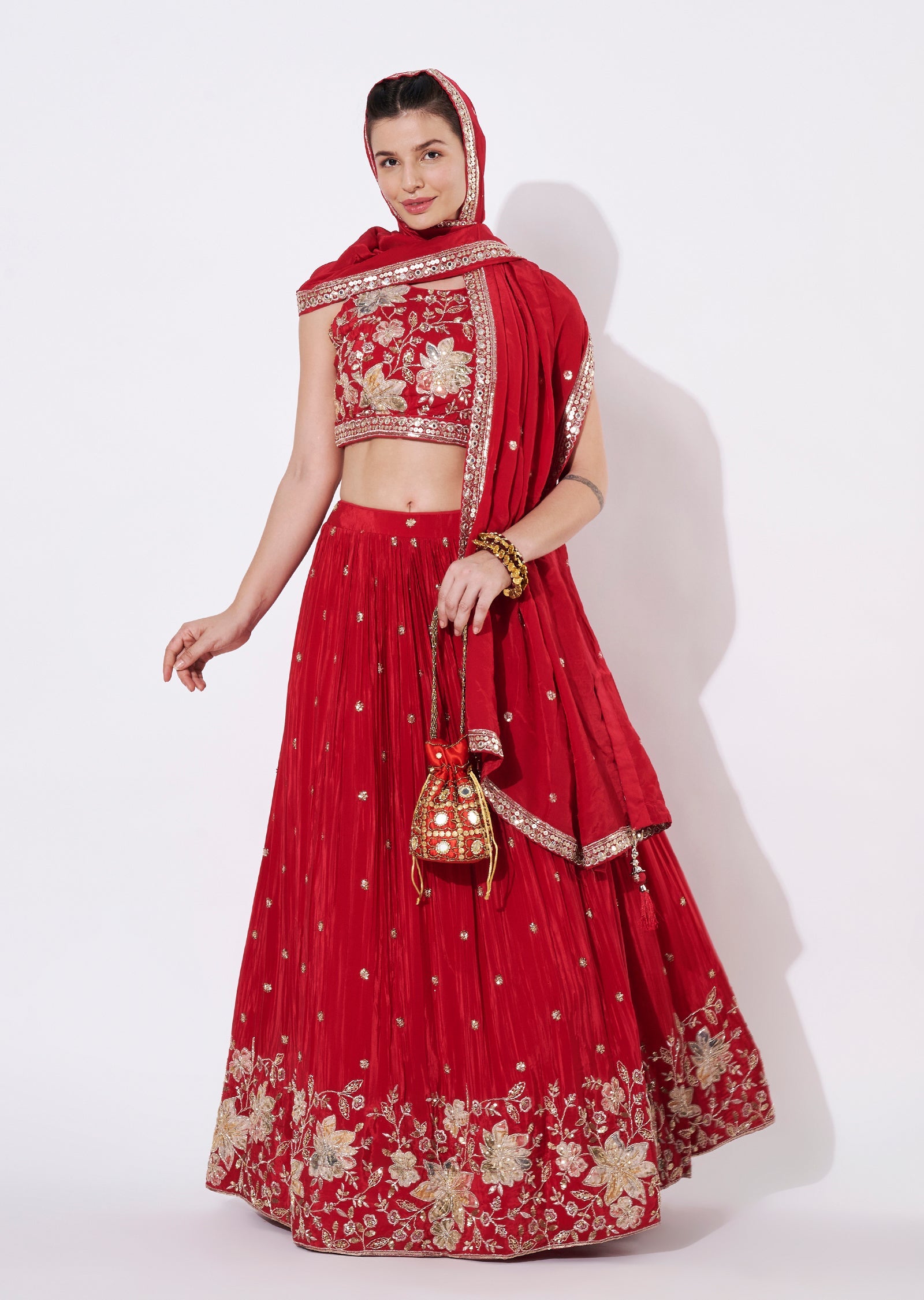 Rust Silk Lehenga Set