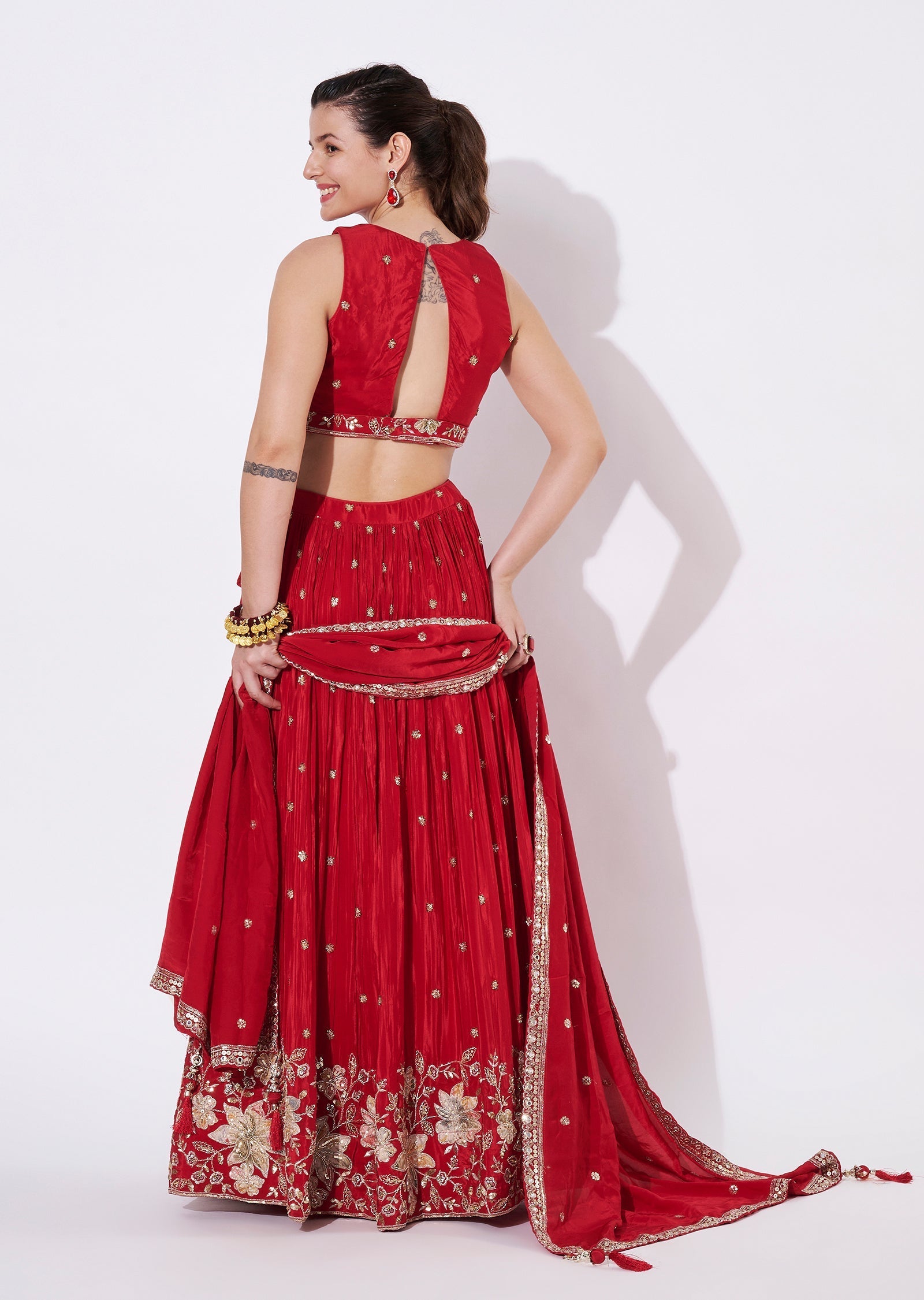 Rust Silk Lehenga Set