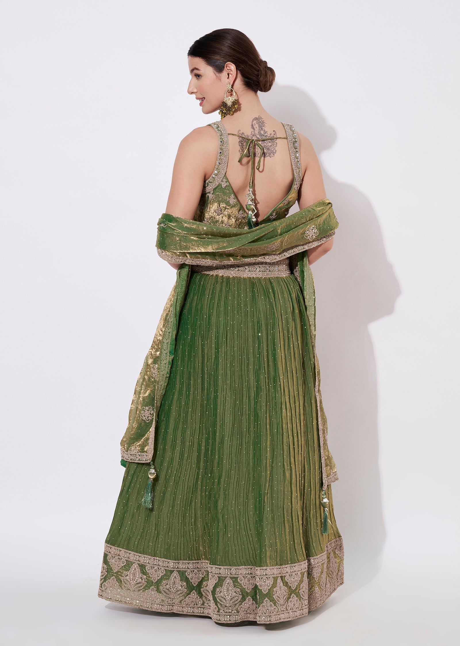 Dusty Green Tissue Lehenga Set
