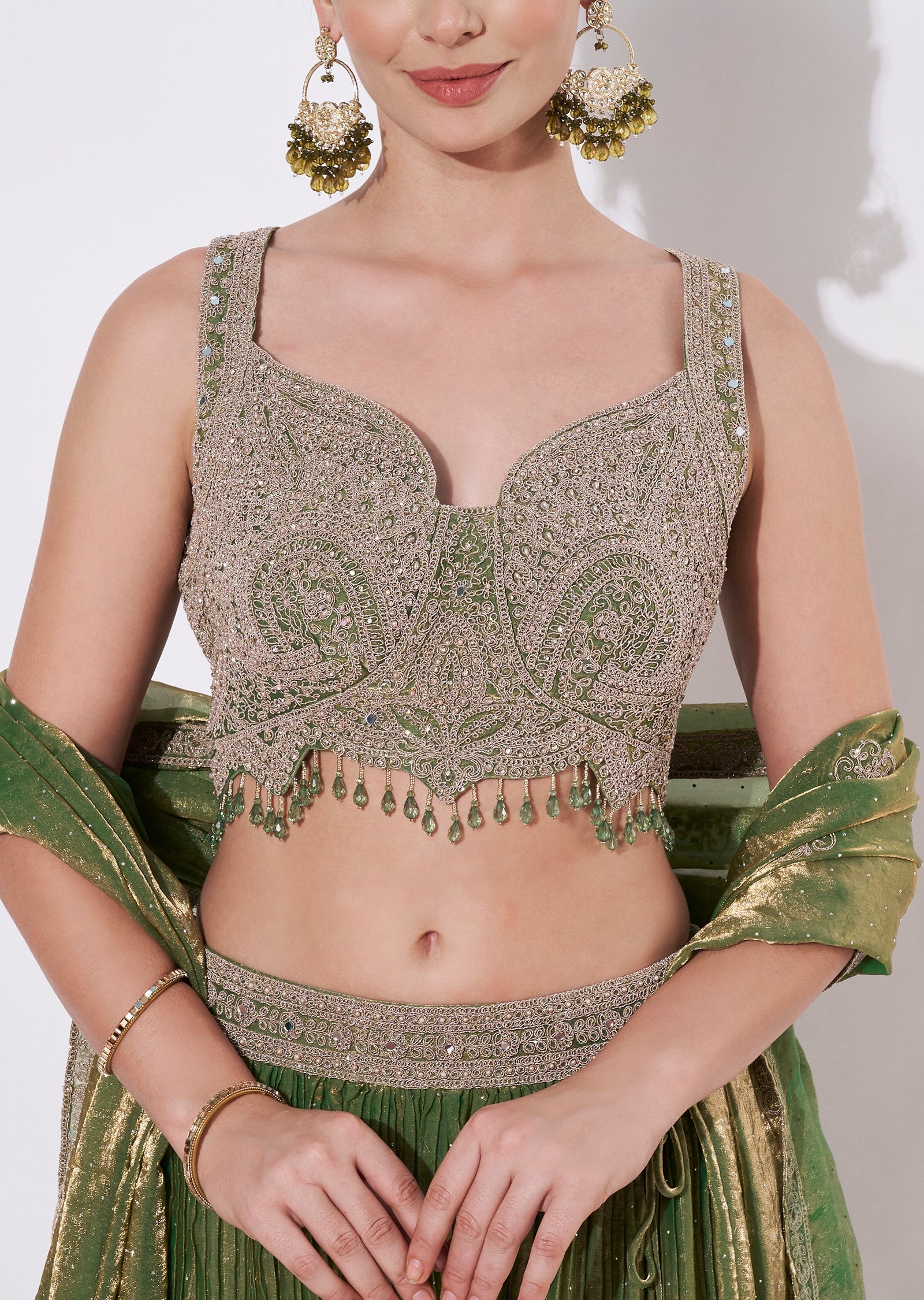 Dusty Green Tissue Lehenga Set