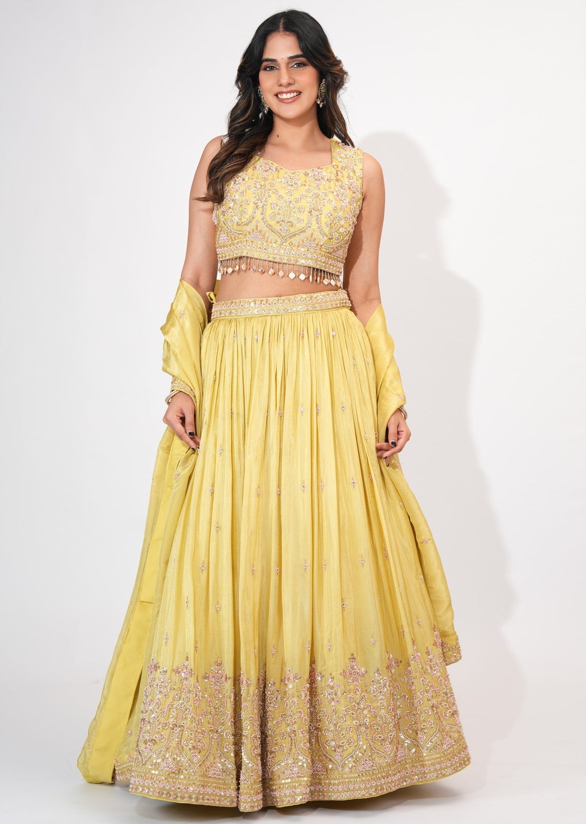 Yellow Tissue Crop top Set