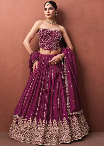 Magenta Silk Corset Lehenga