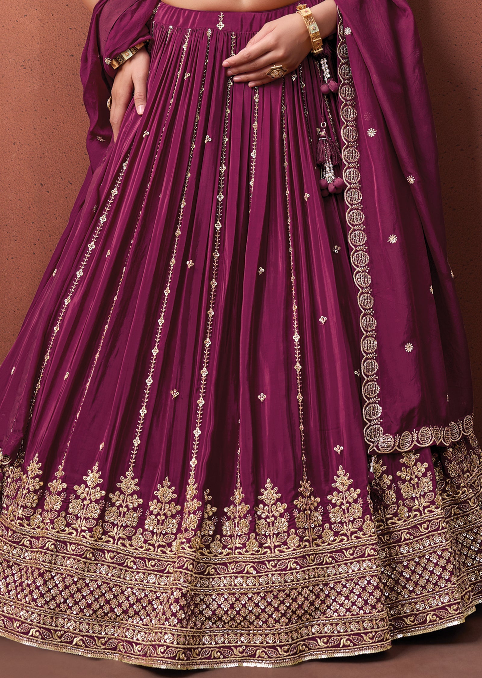 Magenta Silk Corset Lehenga
