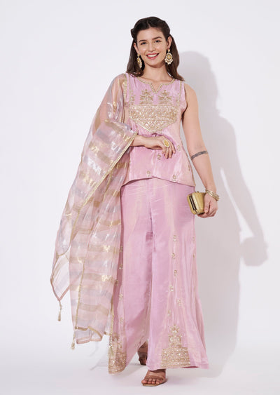 Lavender Tissue Sharara Set