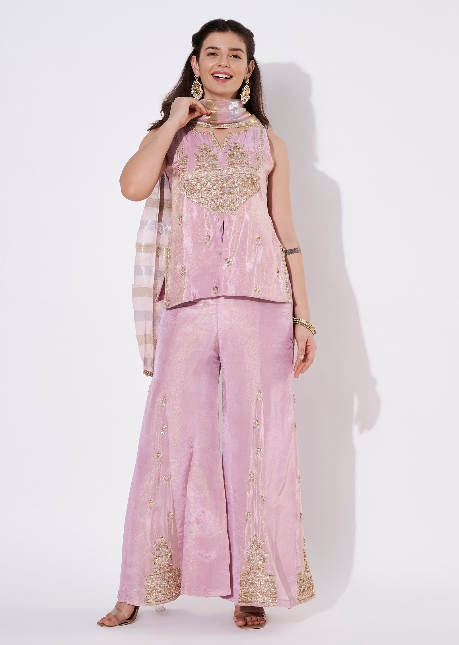 Lavender Tissue Sharara Set