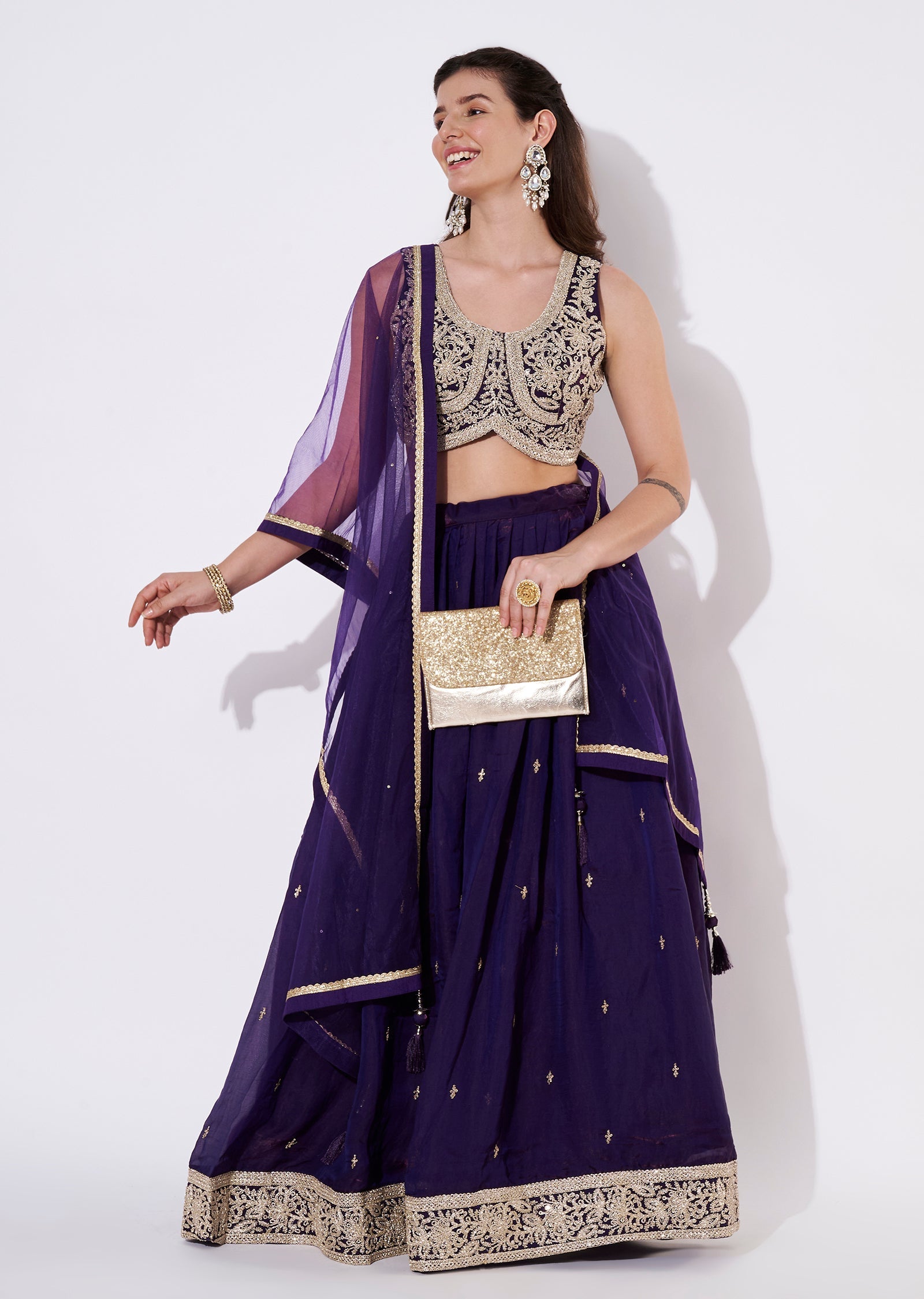 Purple Silk Lehenga Set