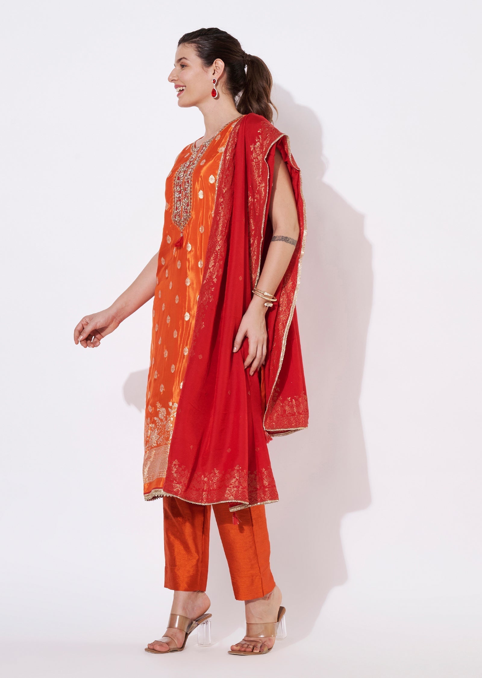 Orange Chinnon Straight cut suit