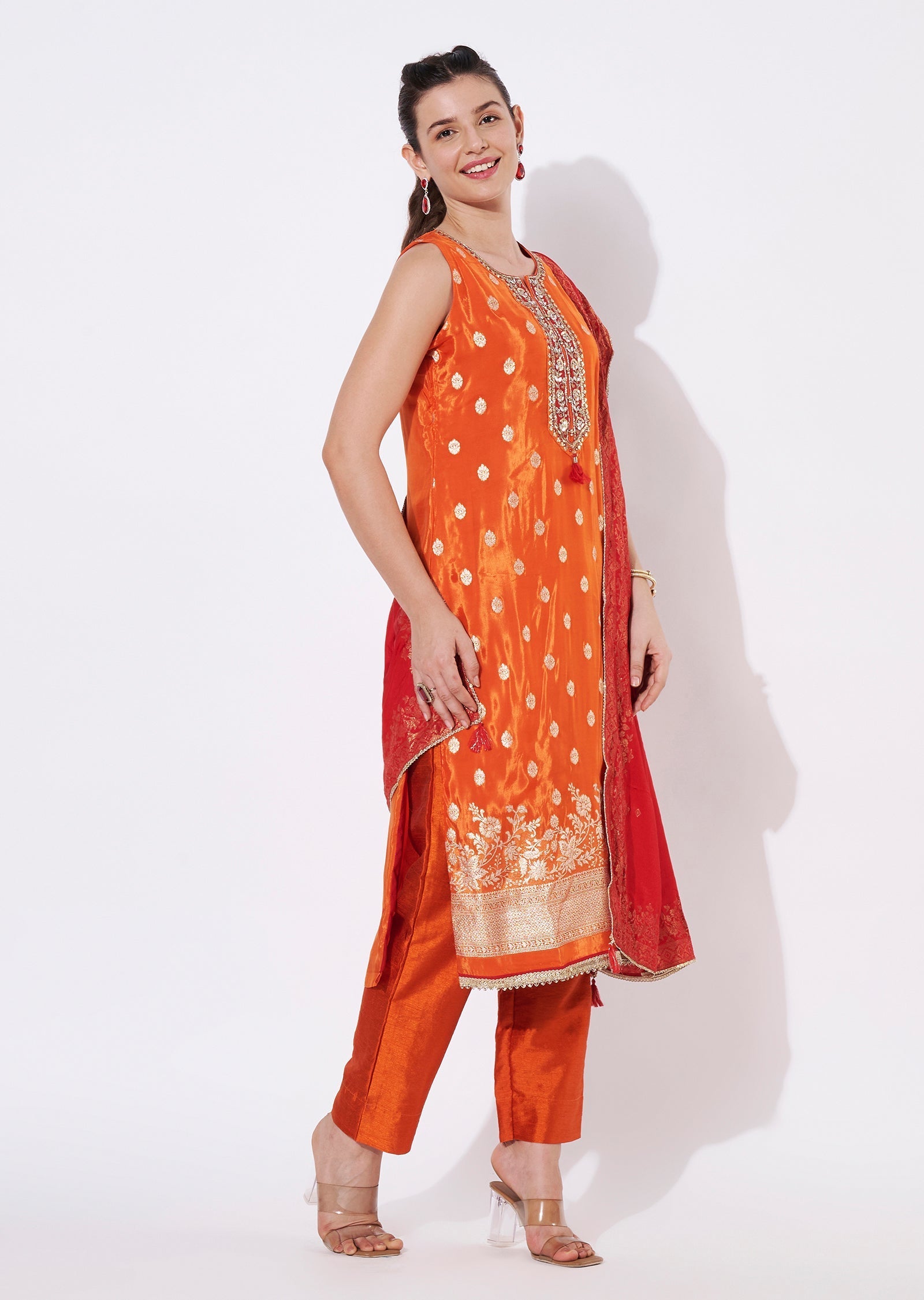 Orange Chinnon Straight cut suit