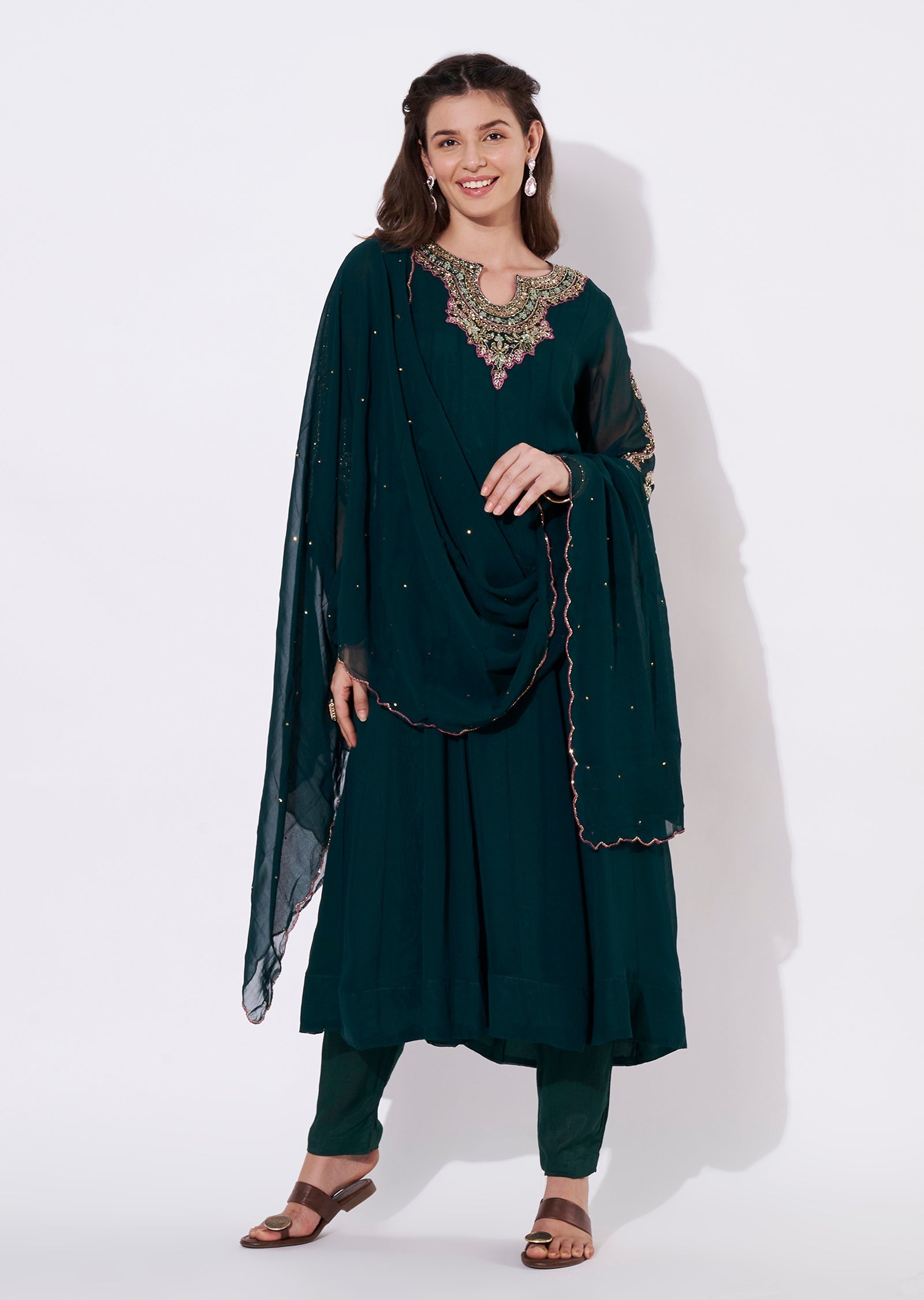 Bottle Green Georgette Anarkali Suit