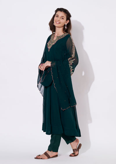 Bottle Green Georgette Anarkali Suit
