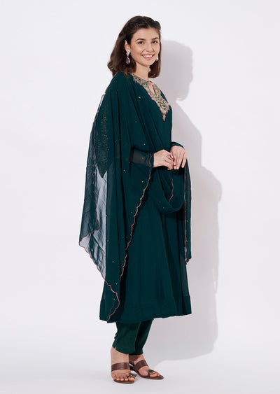 Bottle Green Georgette Anarkali Suit