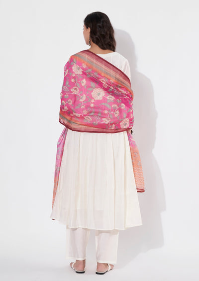 Cream & pink Chanderi Anarkali suit