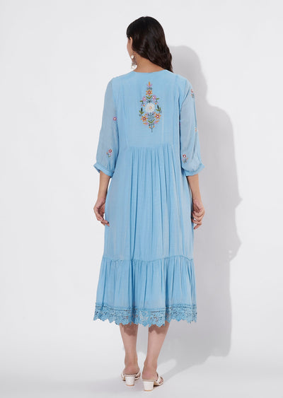 Sky Blue Linen Georgette Frock style kurti