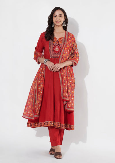 Red Cotton Anarkali suit
