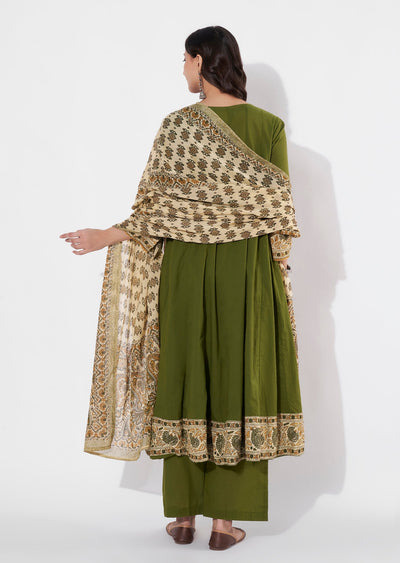 Mehndi Green Cotton Anarkali suit