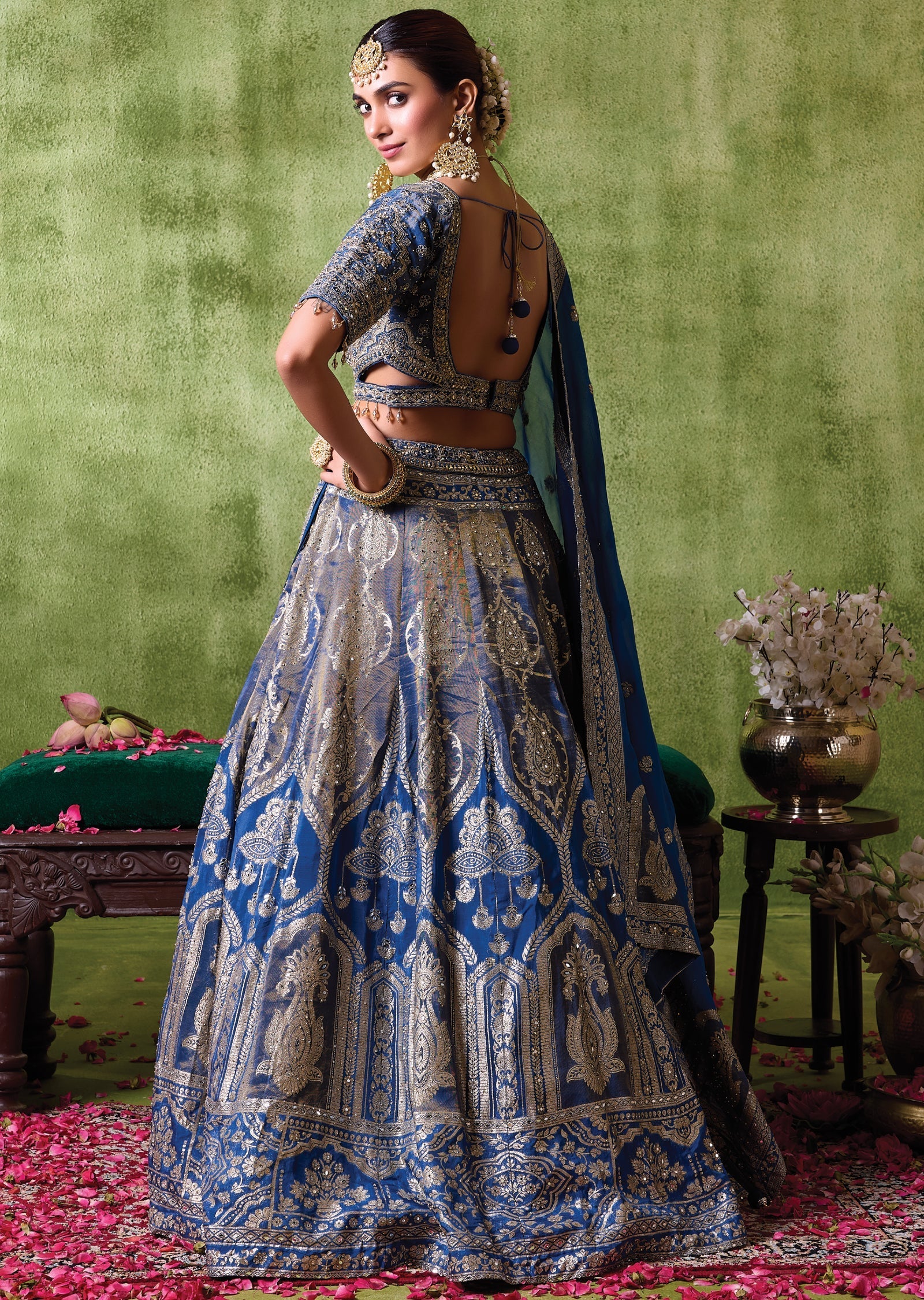 Teal Blue Organza Lehenga Set