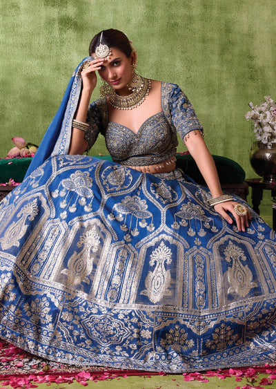 Teal Blue Organza Lehenga Set