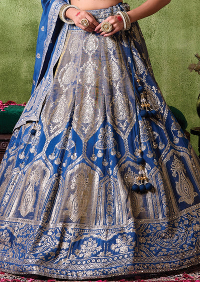 Teal Blue Organza Lehenga Set