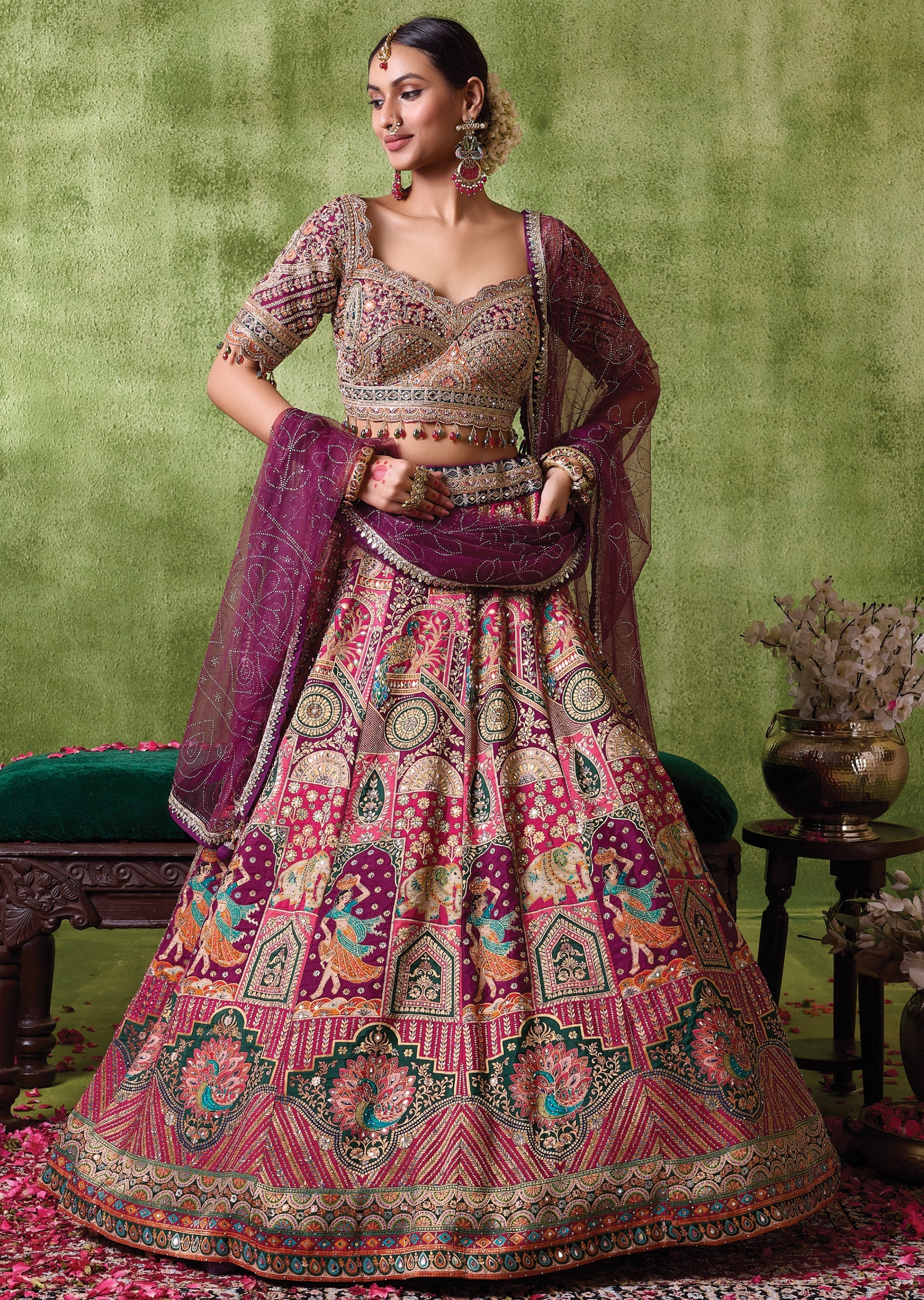 Wine Silk Lehenga Set