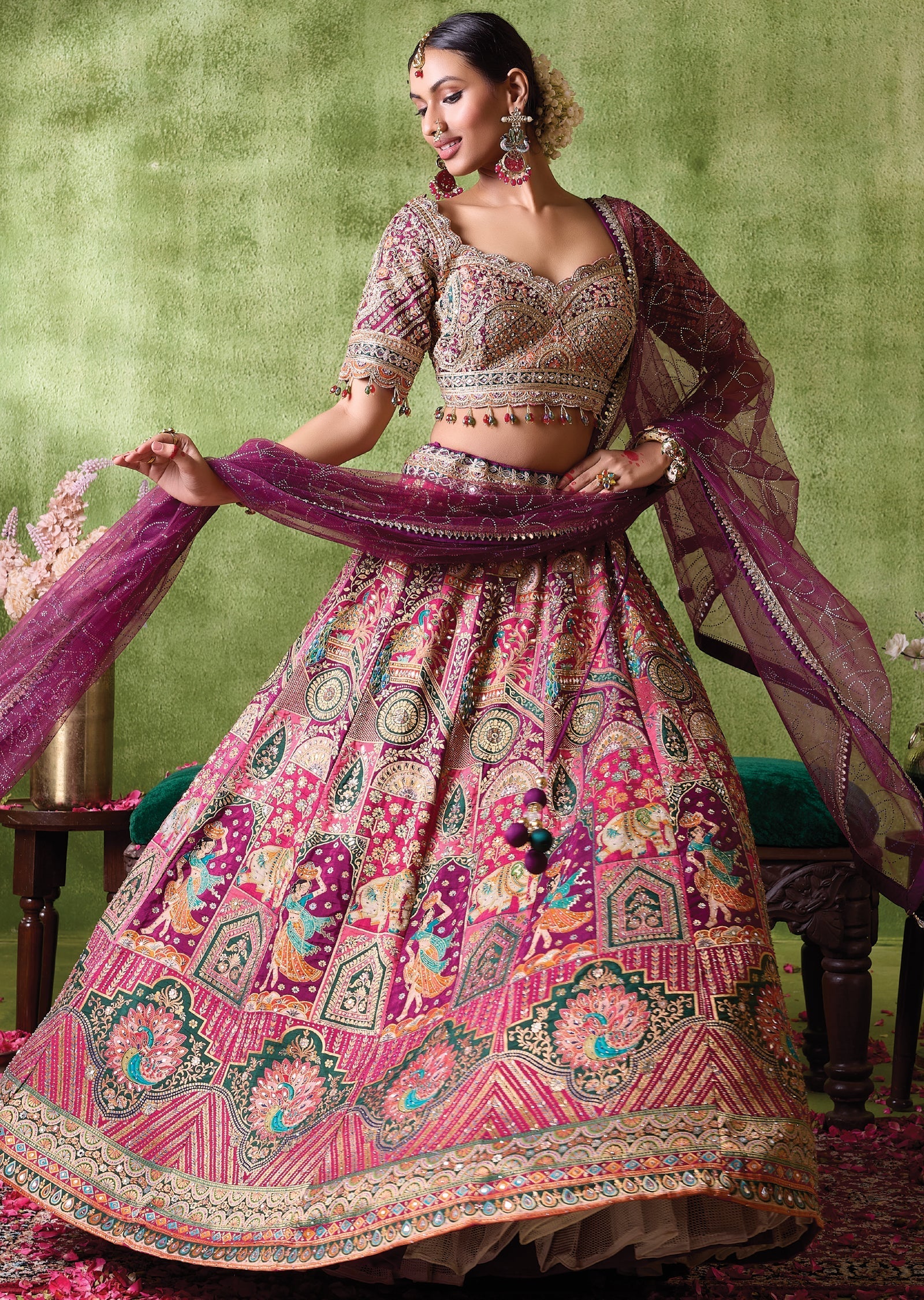 Wine Silk Lehenga Set