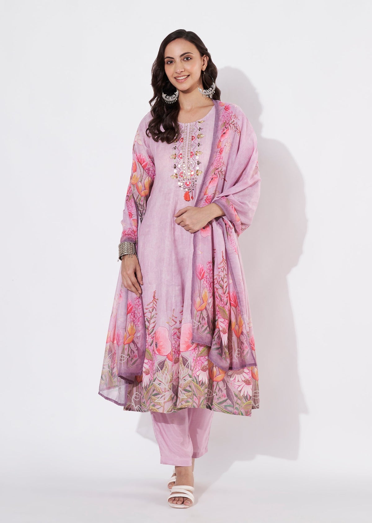Onion Pink Linen Cotton Anarkali suit