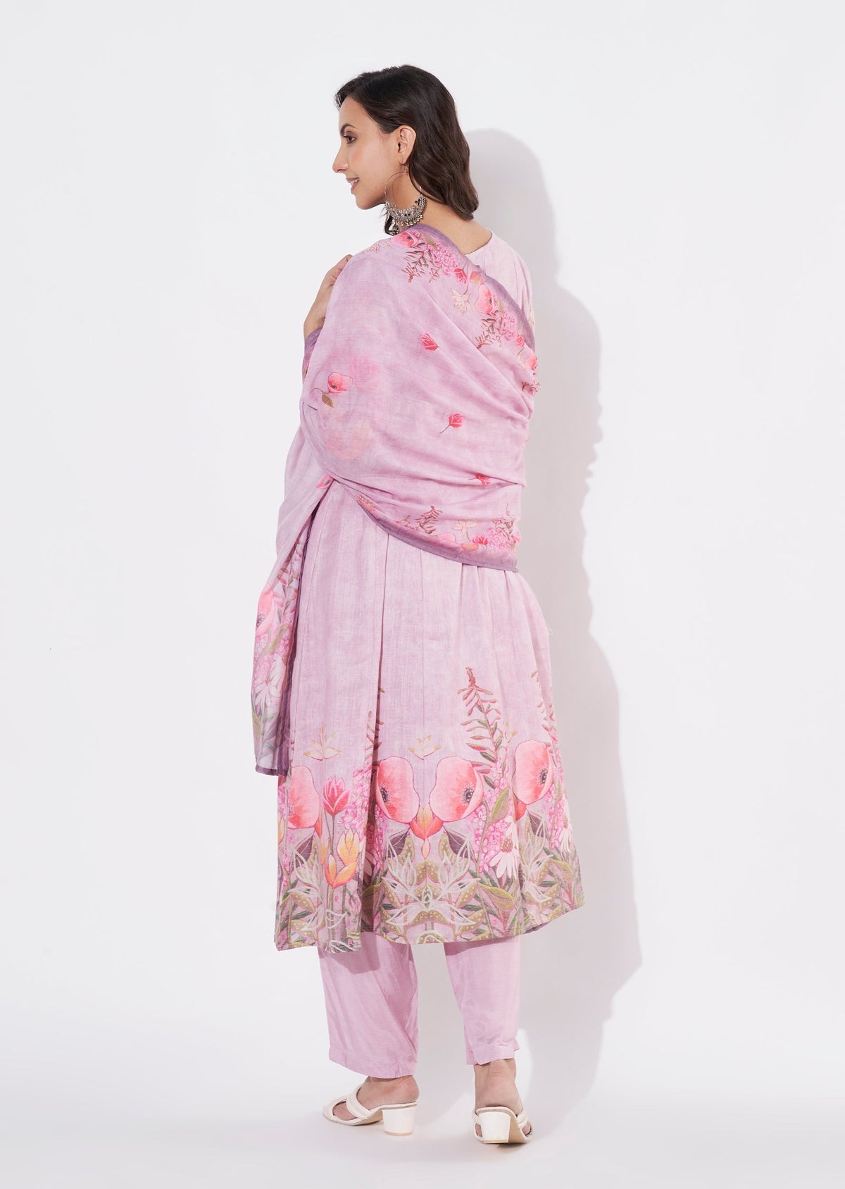 Onion Pink Linen Cotton Anarkali suit