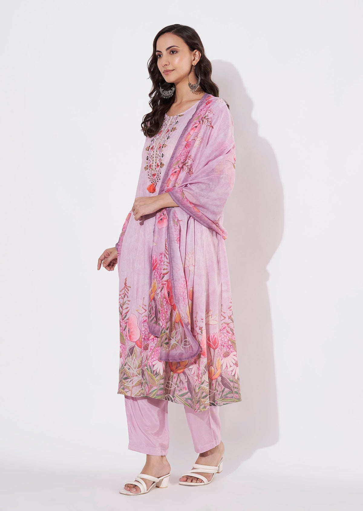 Onion Pink Linen Cotton Anarkali suit