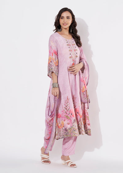 Onion Pink Linen Cotton Anarkali suit