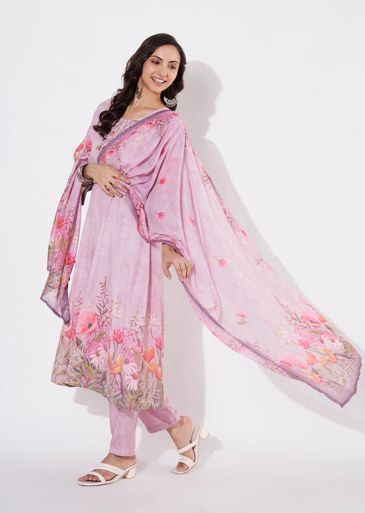 Onion Pink Linen Cotton Anarkali suit