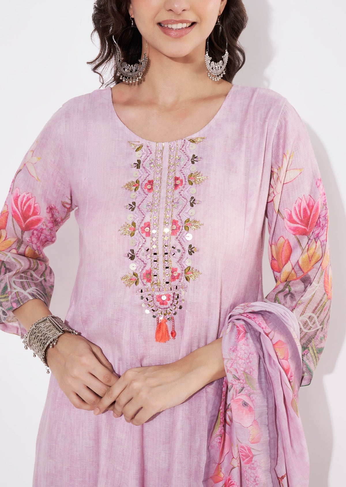 Onion Pink Linen Cotton Anarkali suit