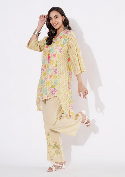 Pista Green Cotton Straight cut Kurti set