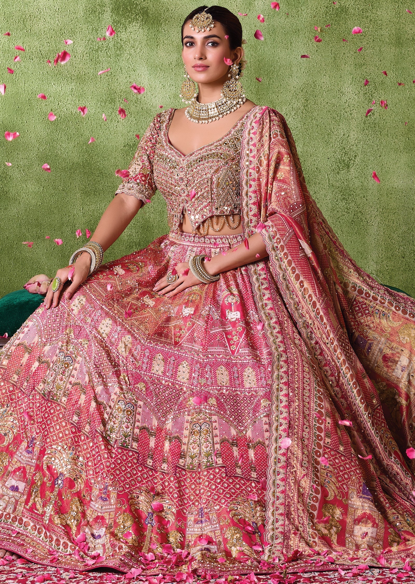 Red Tissue Lehenga Set