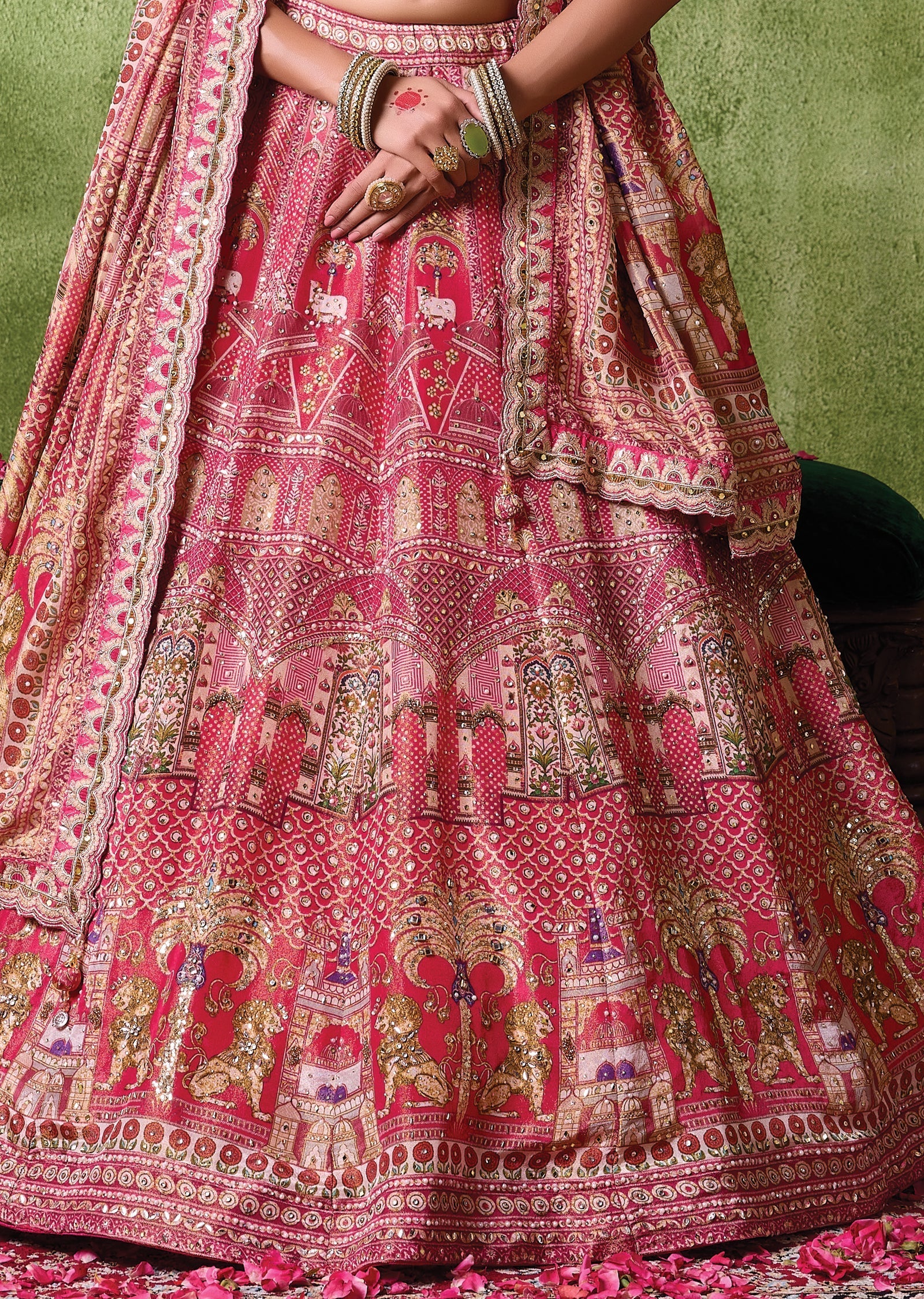 Red Tissue Lehenga Set