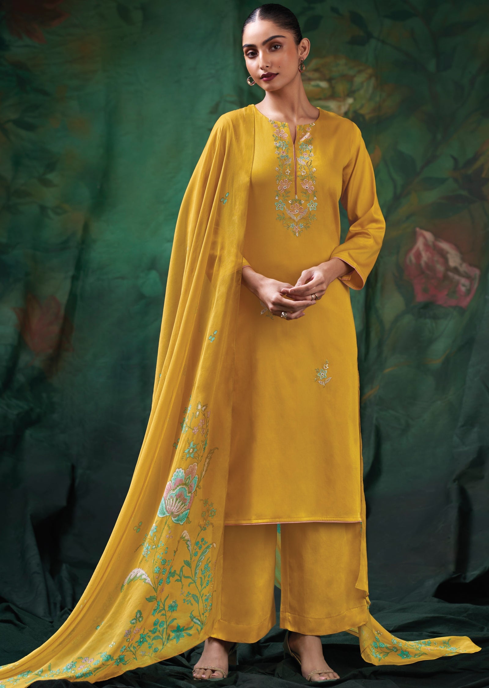 Mustard Cotton Straight cut suit