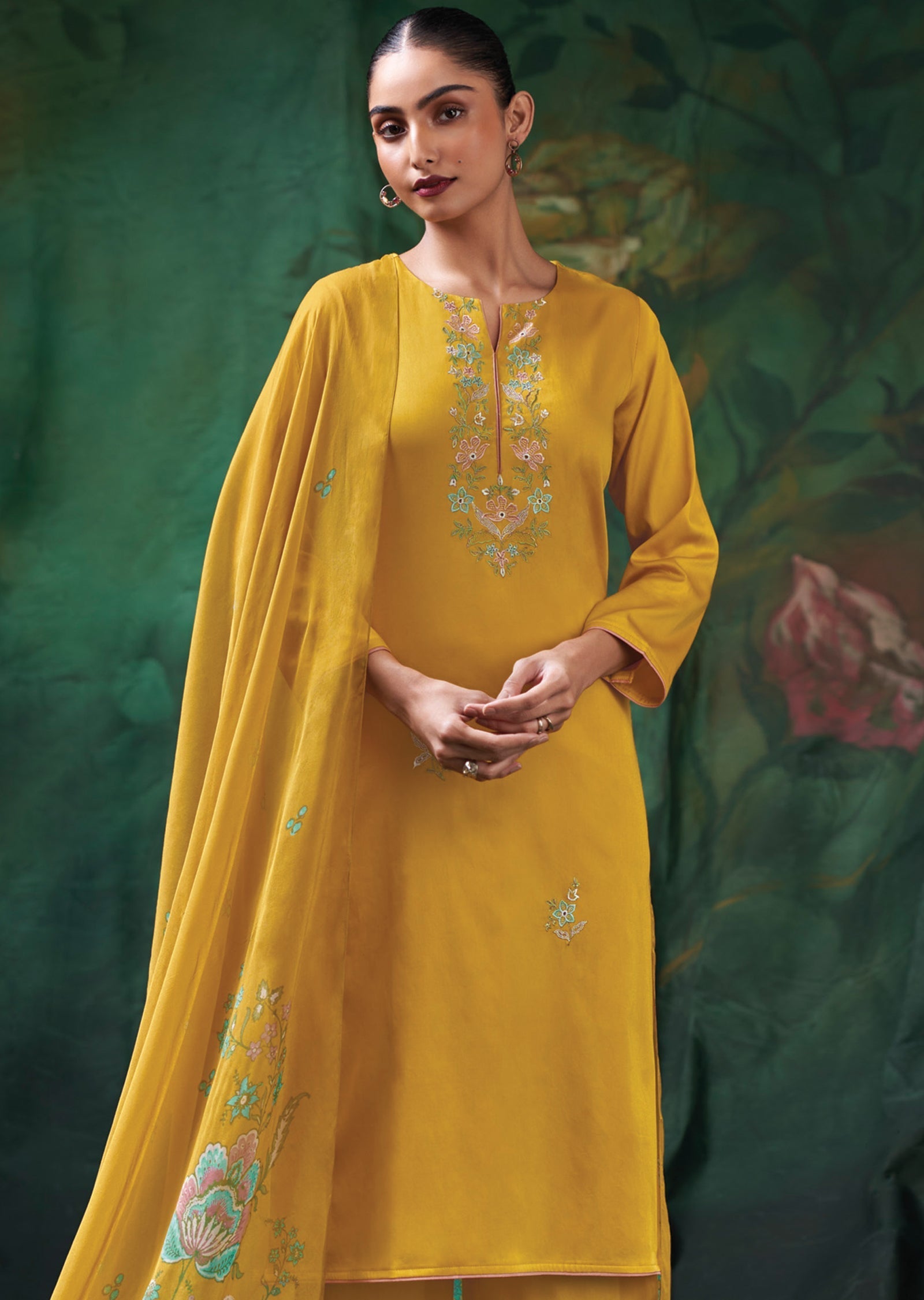 Mustard Cotton Straight cut suit