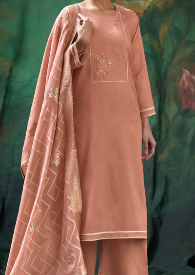 Peach Mul Chanderi Straight cut suit