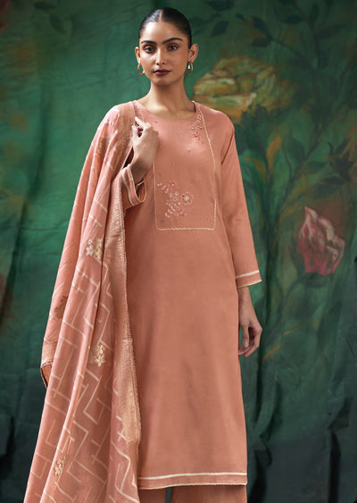 Peach Mul Chanderi Straight cut suit