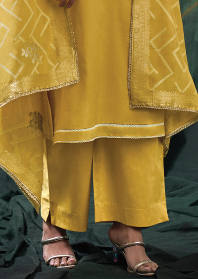 Yellow Mul Chanderi Straight cut suit