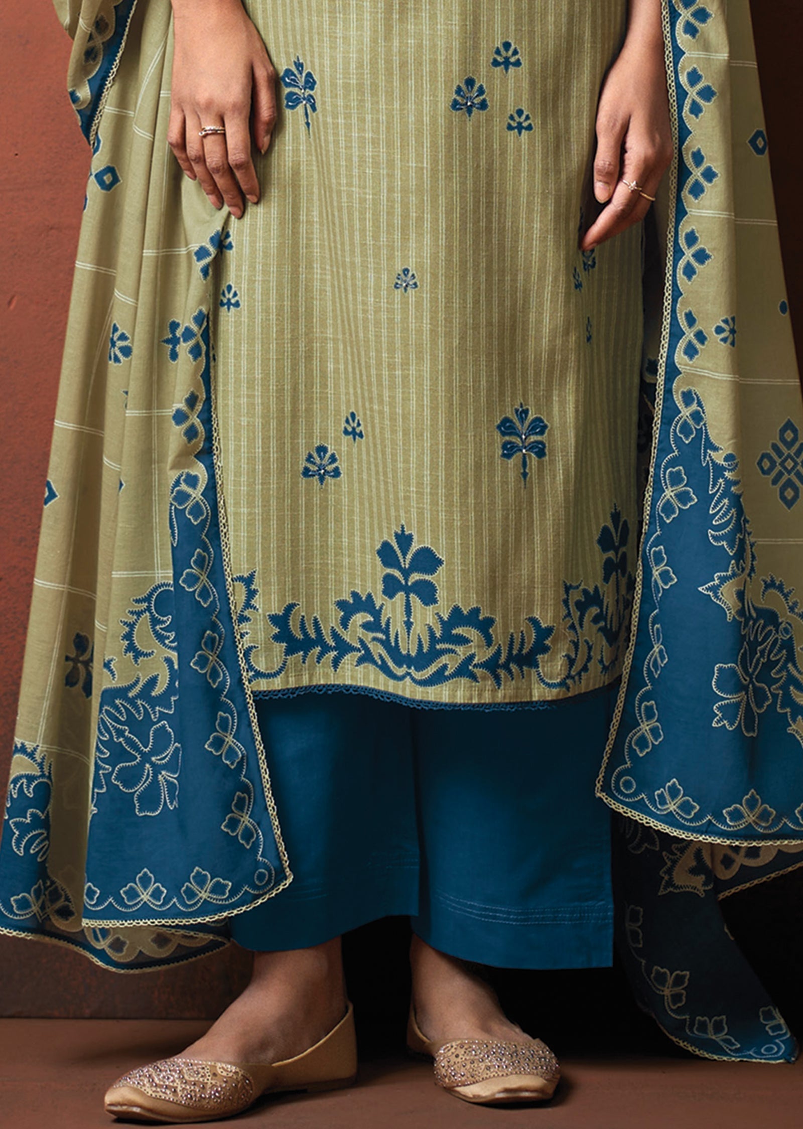 Green Cotton Straight cut suit